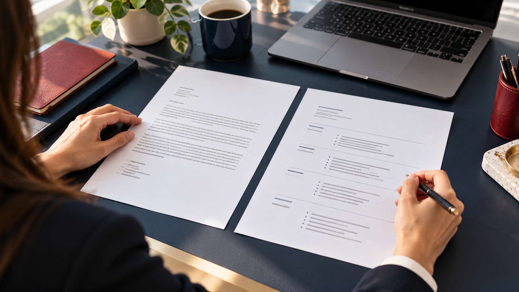 Cover letter vs CV comparison showing two application documents on a professional desk