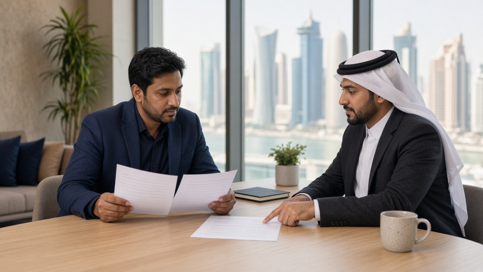 Two professionals plan how to change careers in Qatar using current skills